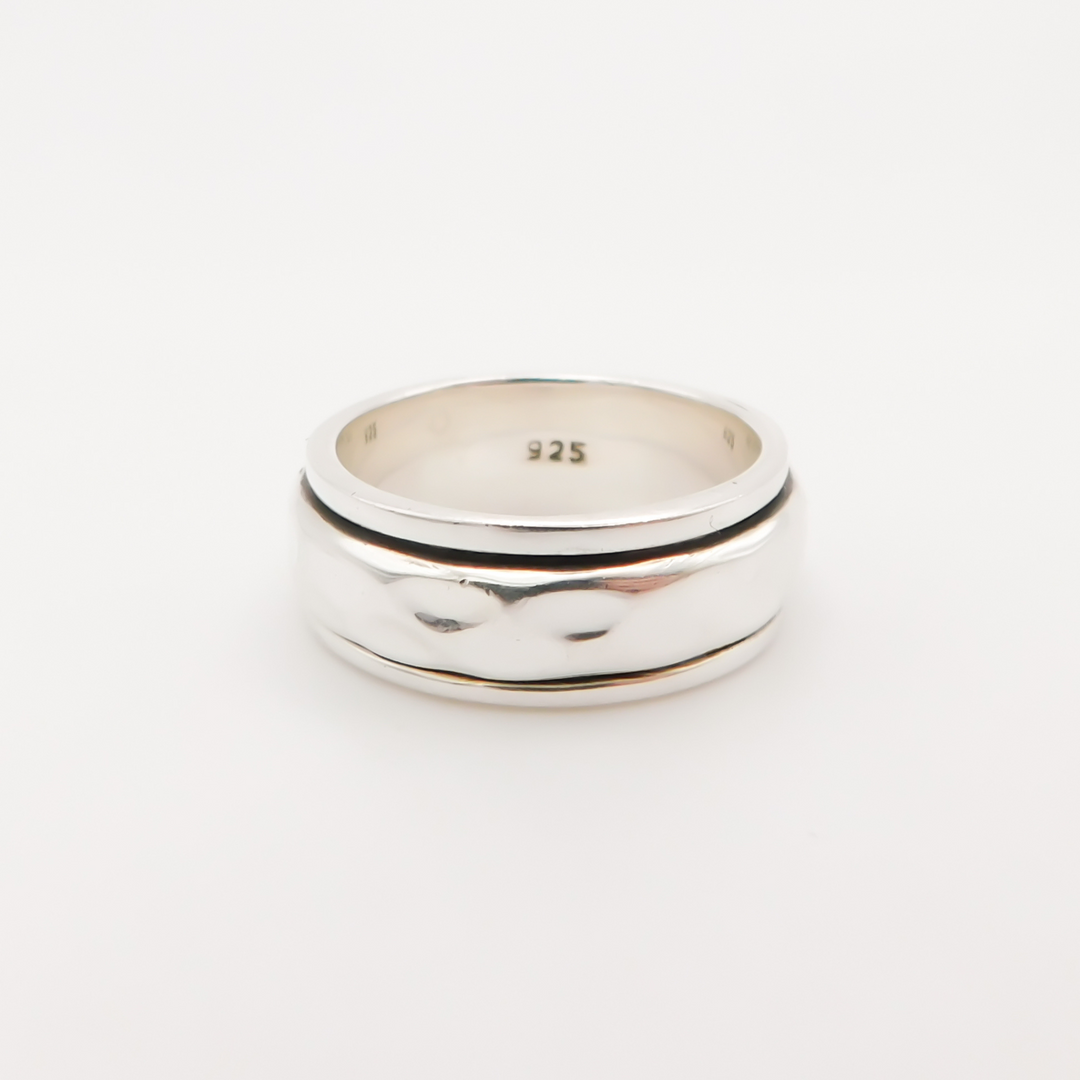 Sterling Silver Spinner Ring with Thick Hammered Band