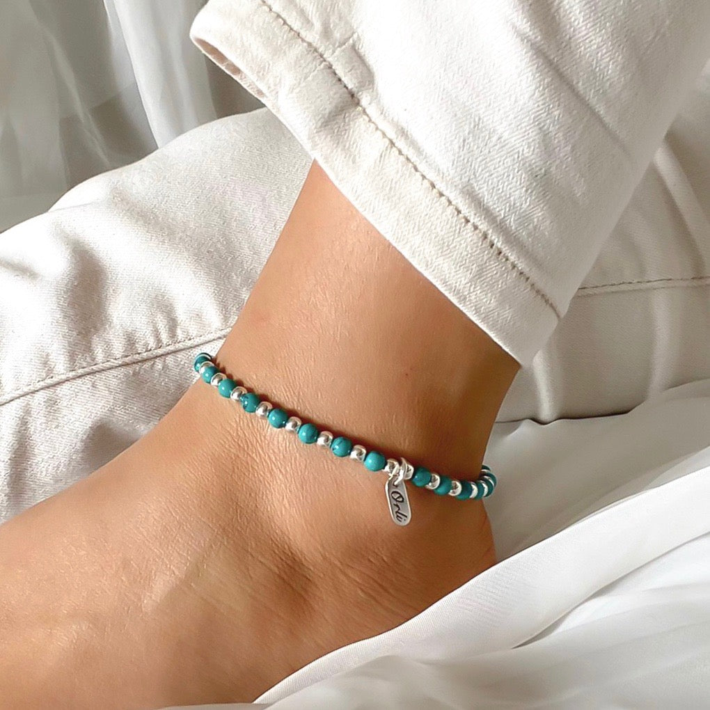 Flash Sale, Turquoise and Silver Bead Anklet