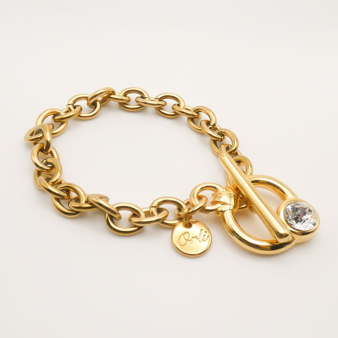 Crystal T-Bar Chunky Chain Bracelet, Gold