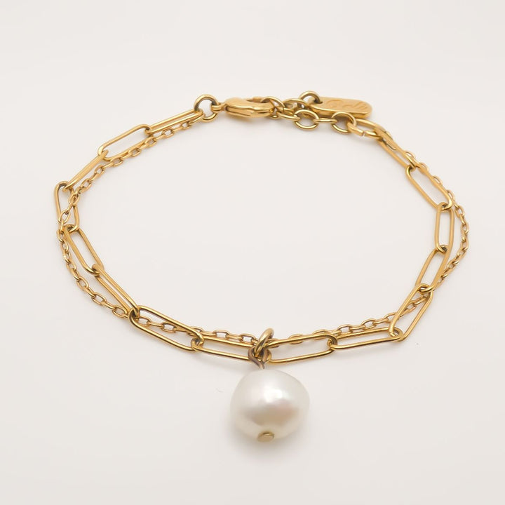 Flash Sale, Double Chain Bracelet with Pearl, Gold