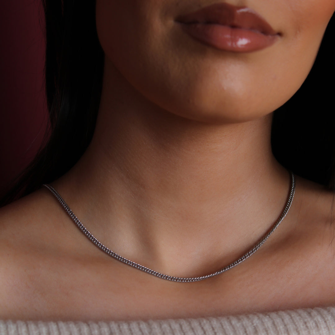Vera Double Curb Chain Necklace, Silver