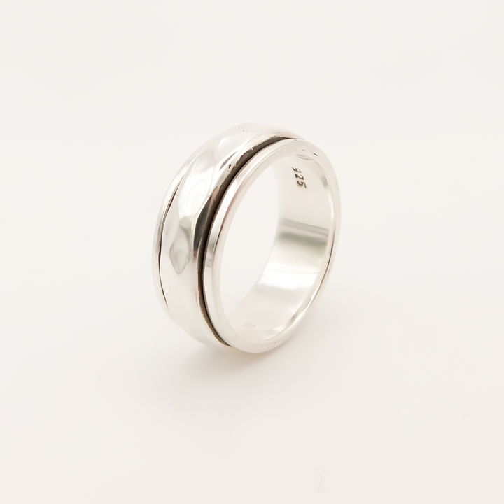 Sterling Silver Spinner Ring with Thin Hammered Band