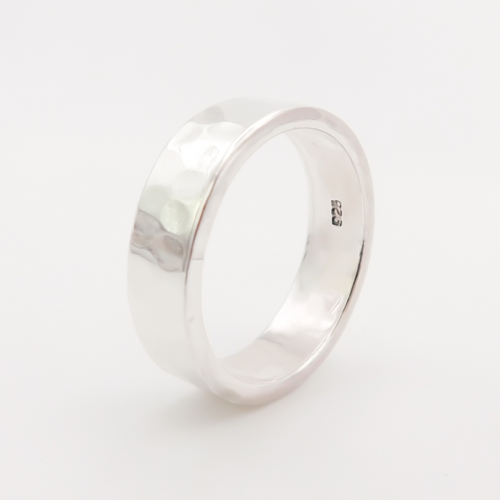 Sterling Silver Ring with Thick Hammered Band