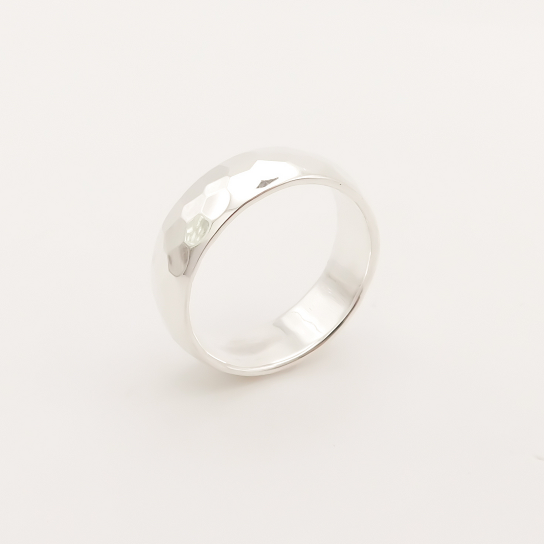 Sterling Silver Ring with Thin Hammered Band