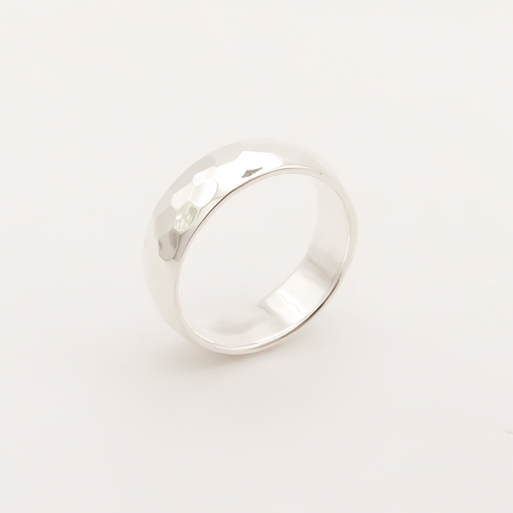 Sterling Silver Ring with Thin Hammered Band