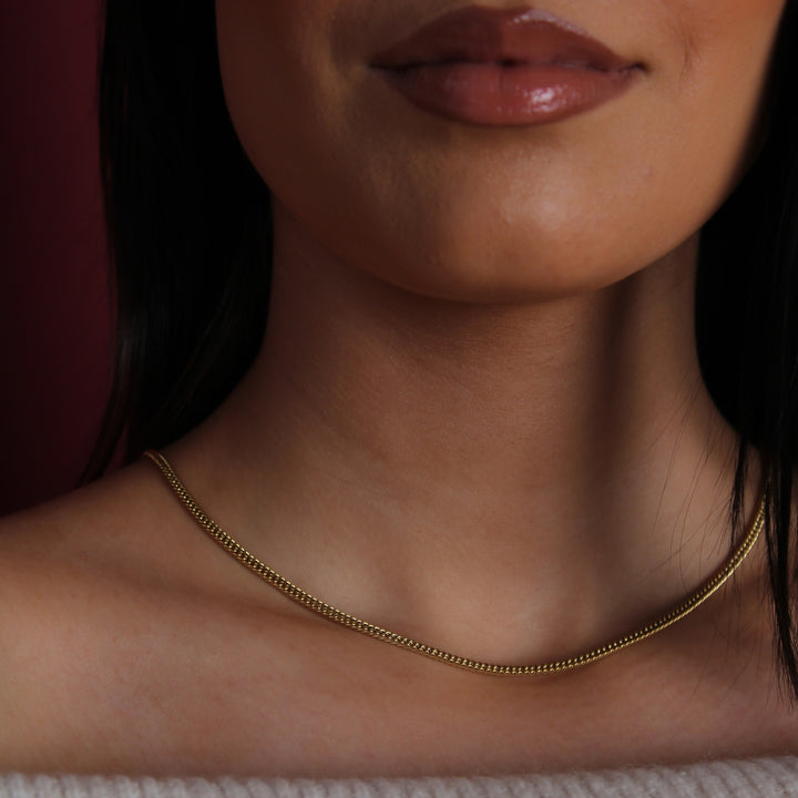 Vera Double Curb Chain Necklace, Gold