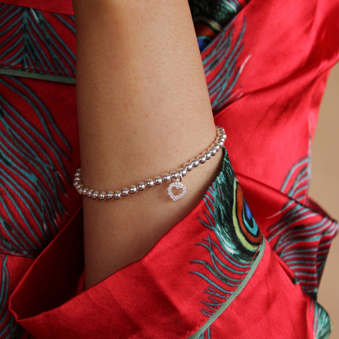 Sterling Silver Olivia Crystal Heart Beads Bracelet