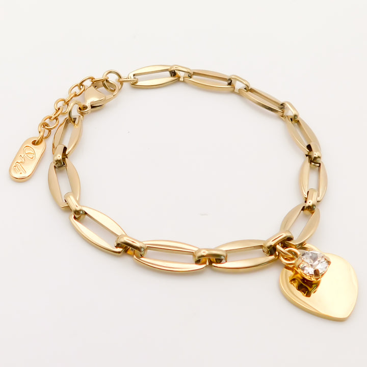 Classic Heart and Birthstone Long Link Bracelet, Gold