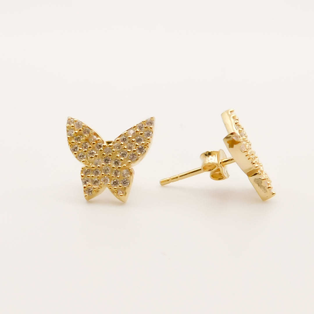Flash Sale, Sterling Silver Caria Crystal Butterfly Studs, Gold