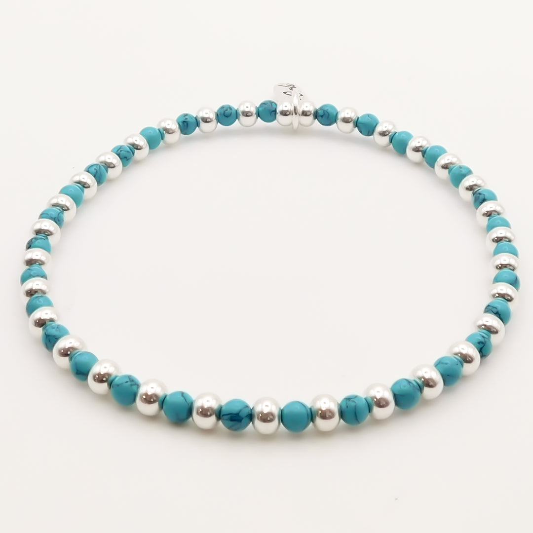 Flash Sale, Turquoise and Silver Bead Anklet