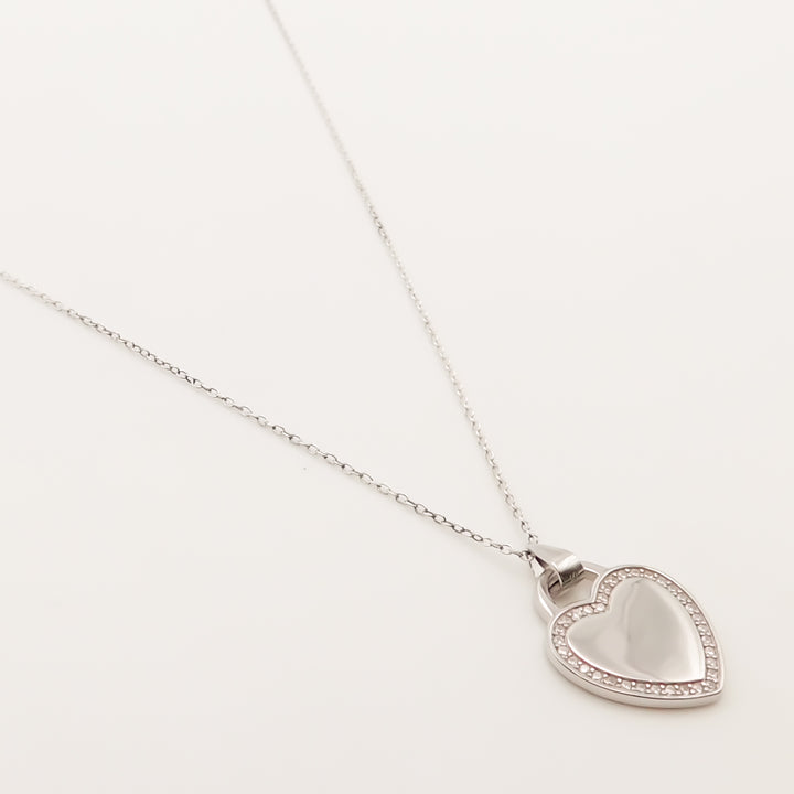 Flash Sale, Sterling Silver Fine Chain Necklace with Crystal Border Heart