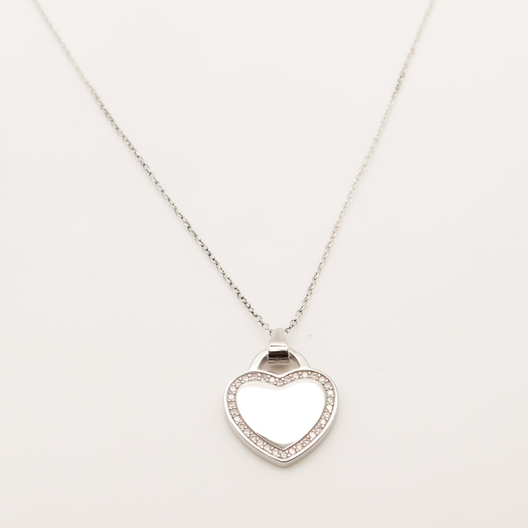 Flash Sale, Sterling Silver Fine Chain Necklace with Crystal Border Heart