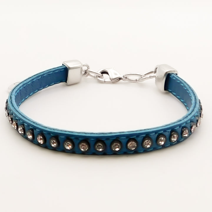 Flash Sale, Suede Bracelet with Crystal Studs, Blue and Silver