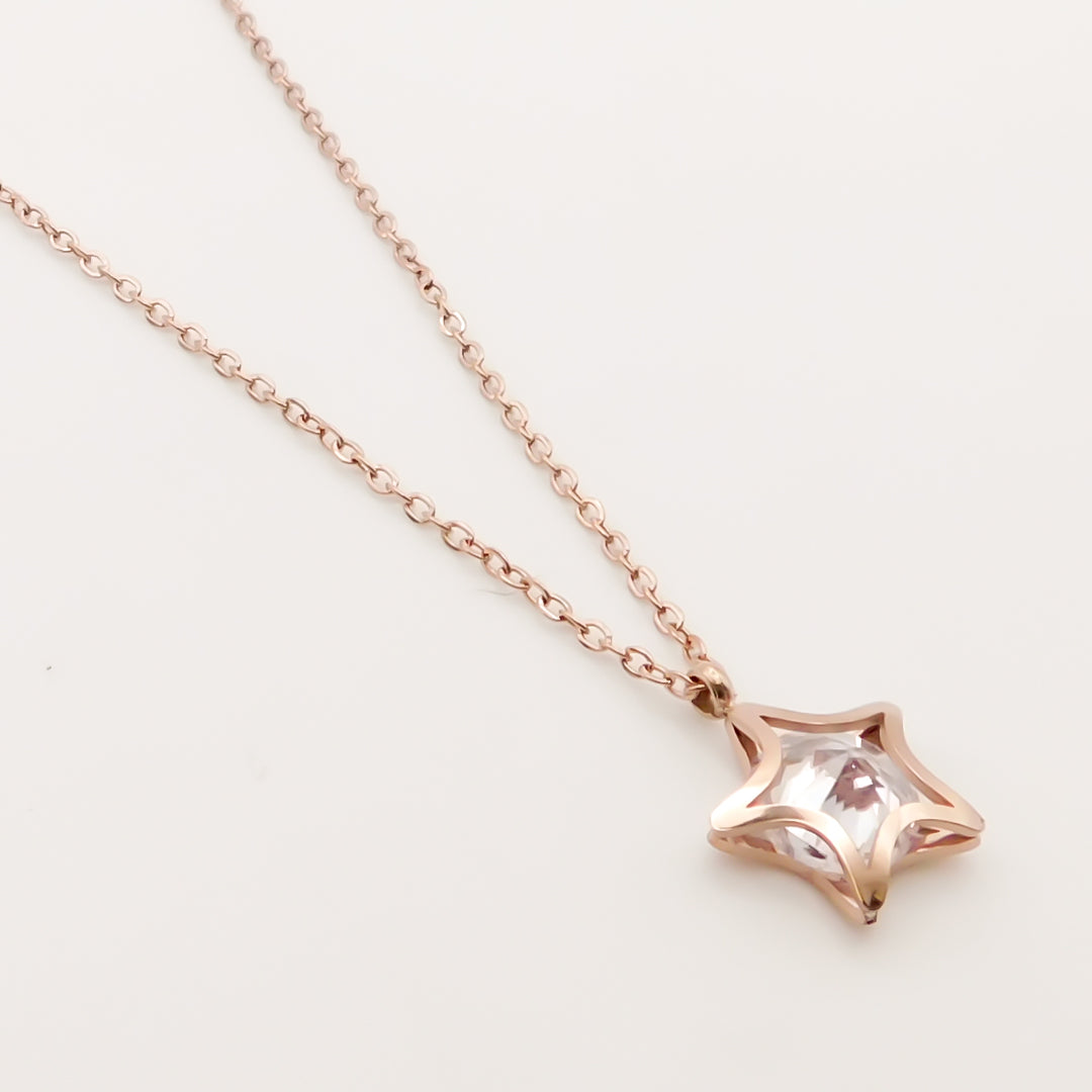 Flash Sale, Fine Chain Necklace with Crystal Star Charm, Rose Gold