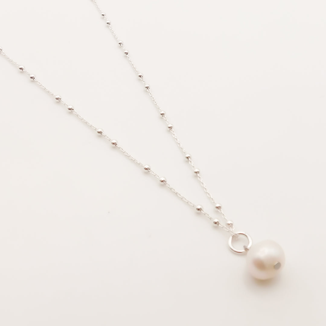 Flash Sale, Sterling Silver Bobble Chain Necklace with Freshwater Pearl
