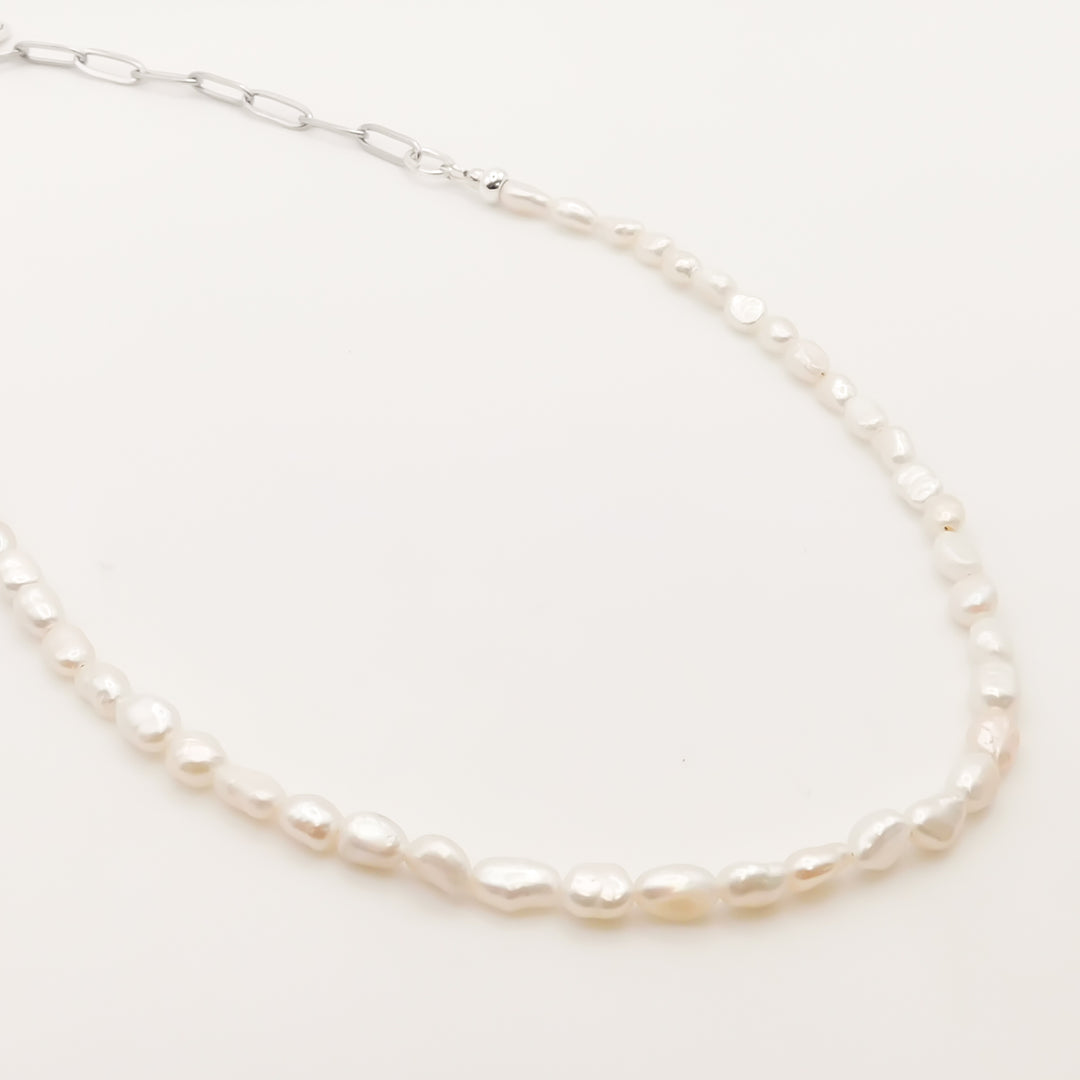 Flash Sale, Freshwater Pearl Necklace with Paperclip Chain, Silver