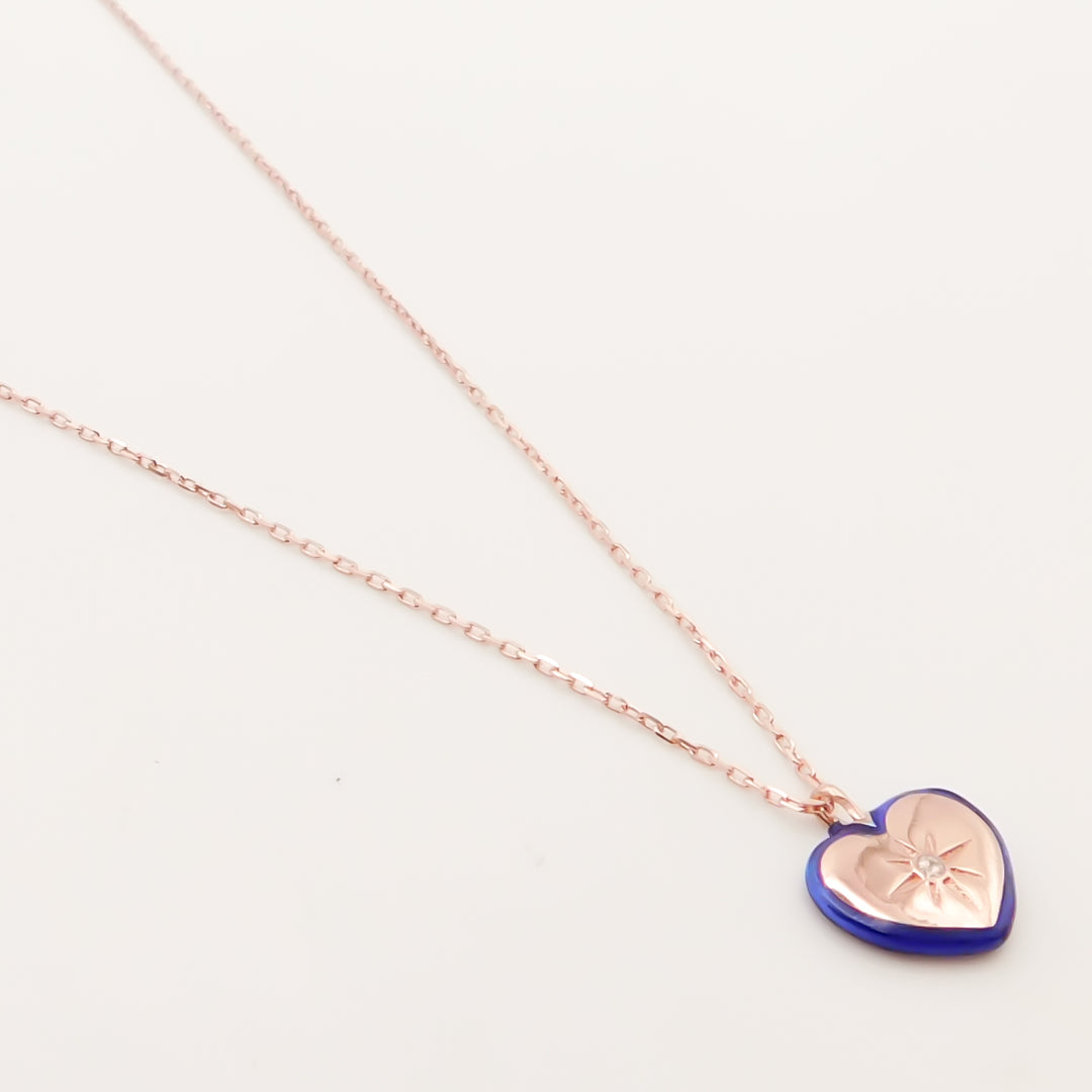Flash Sale, Sterling Silver Fine Chain Necklace with Blue Heart, Rose Gold