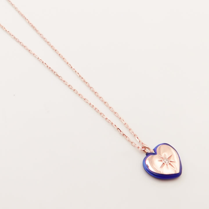 Flash Sale, Sterling Silver Fine Chain Necklace with Blue Heart, Rose Gold
