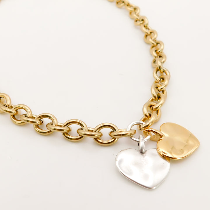 Twin Hayley Heart Chunky Necklace, Gold and Silver