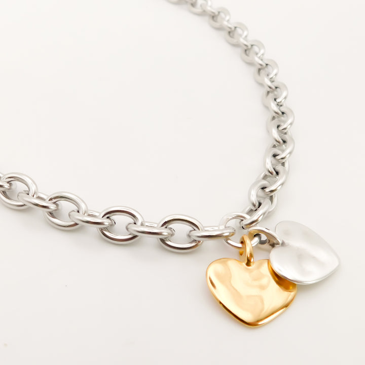 Twin Hayley Heart Chunky Necklace, Silver and Gold