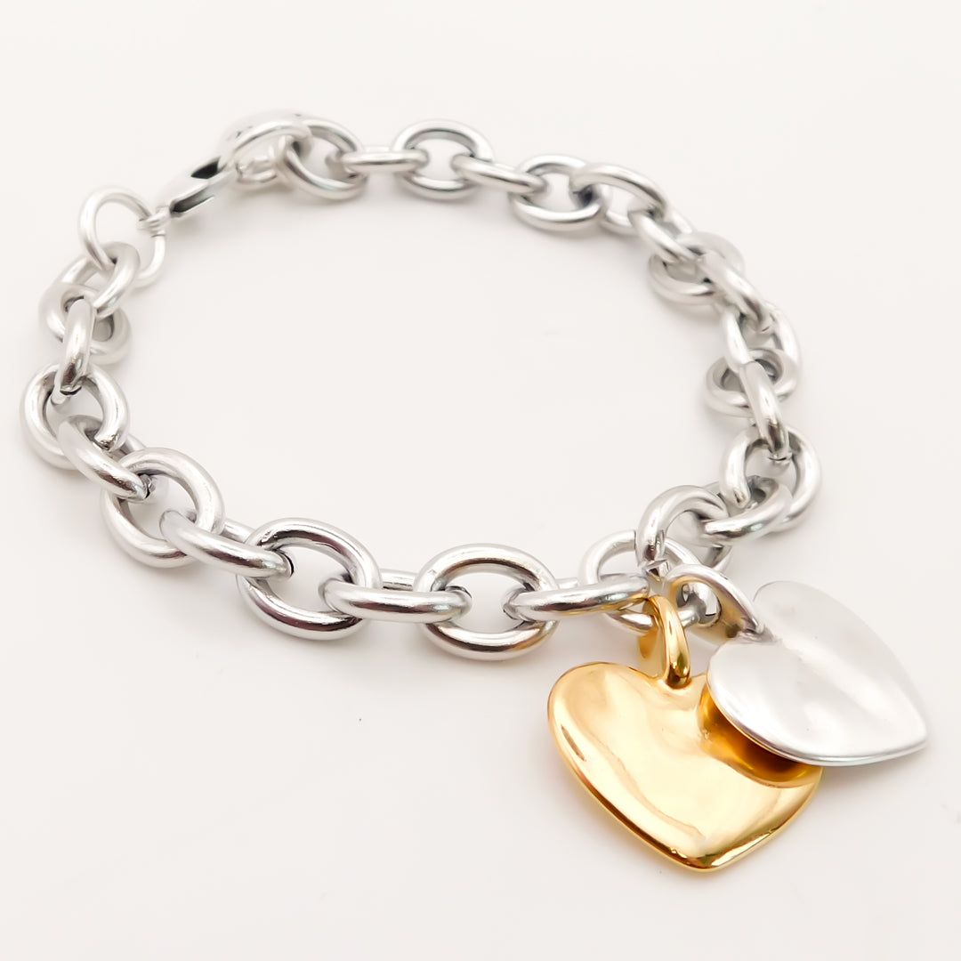 Twin Hayley Heart Chunky Bracelet, Silver and Gold