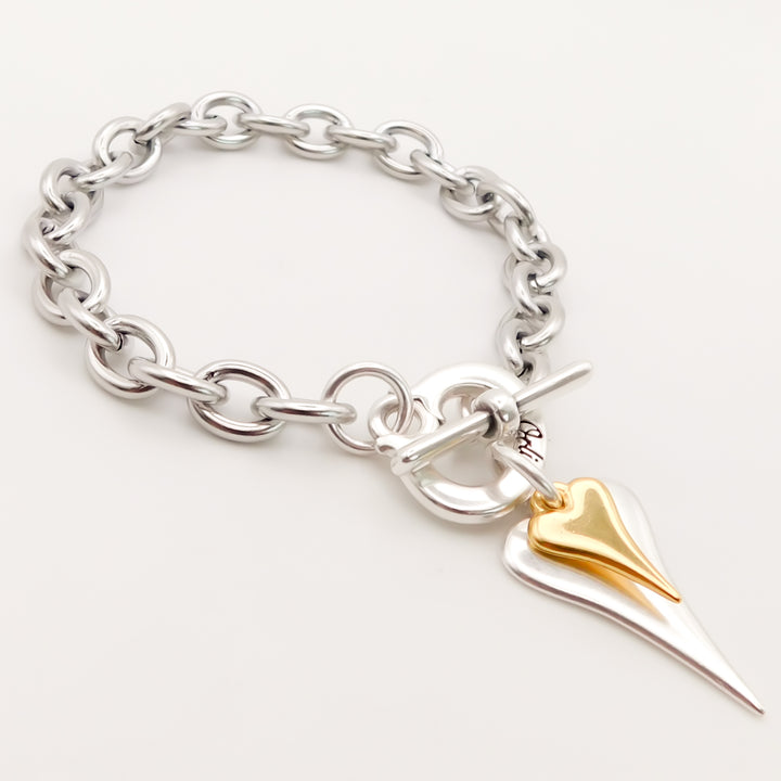 Standard and Mini Hourglass Heart T-Bar Bracelet, Silver and Gold