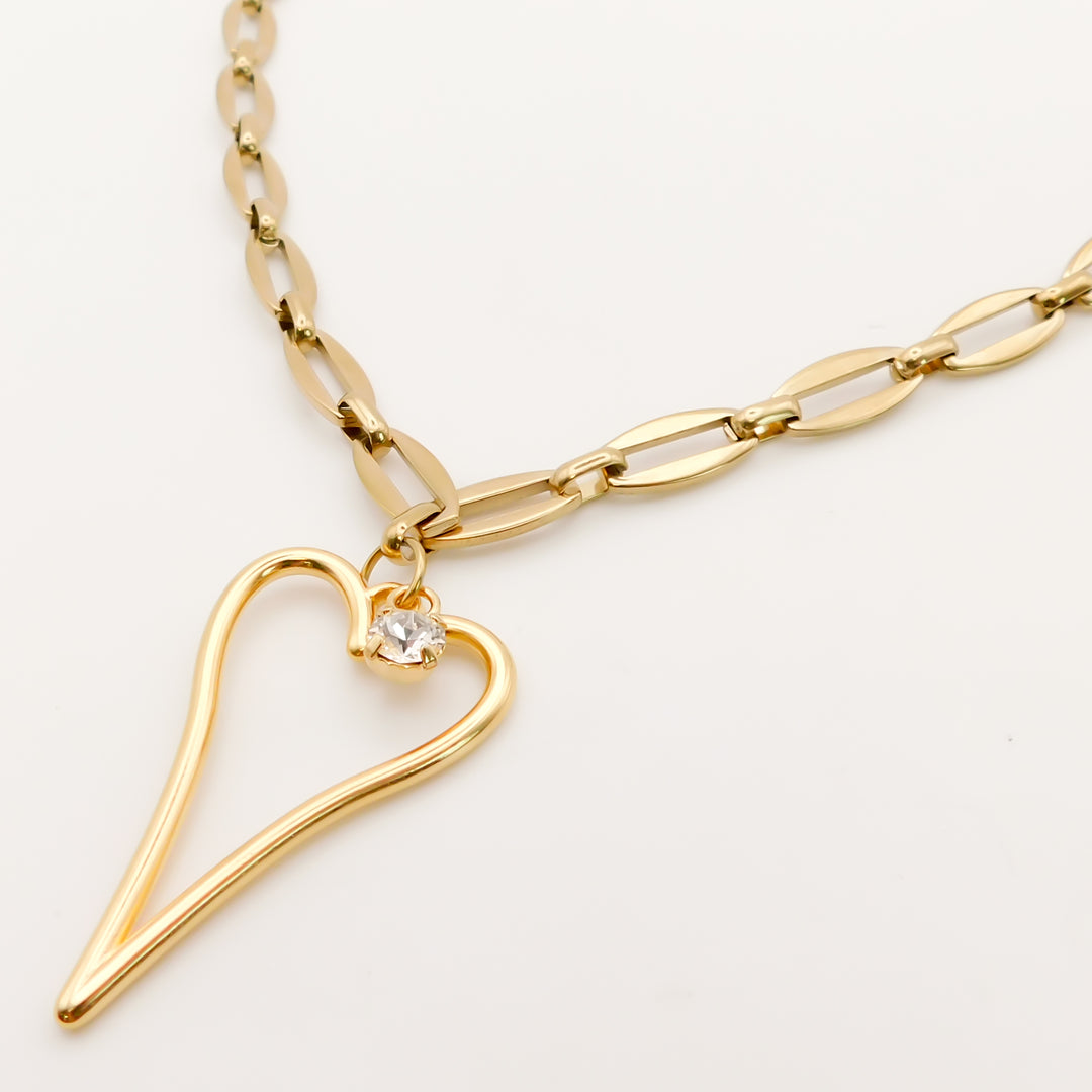 Open Hourglass and Birthstone Long Link Necklace, Gold