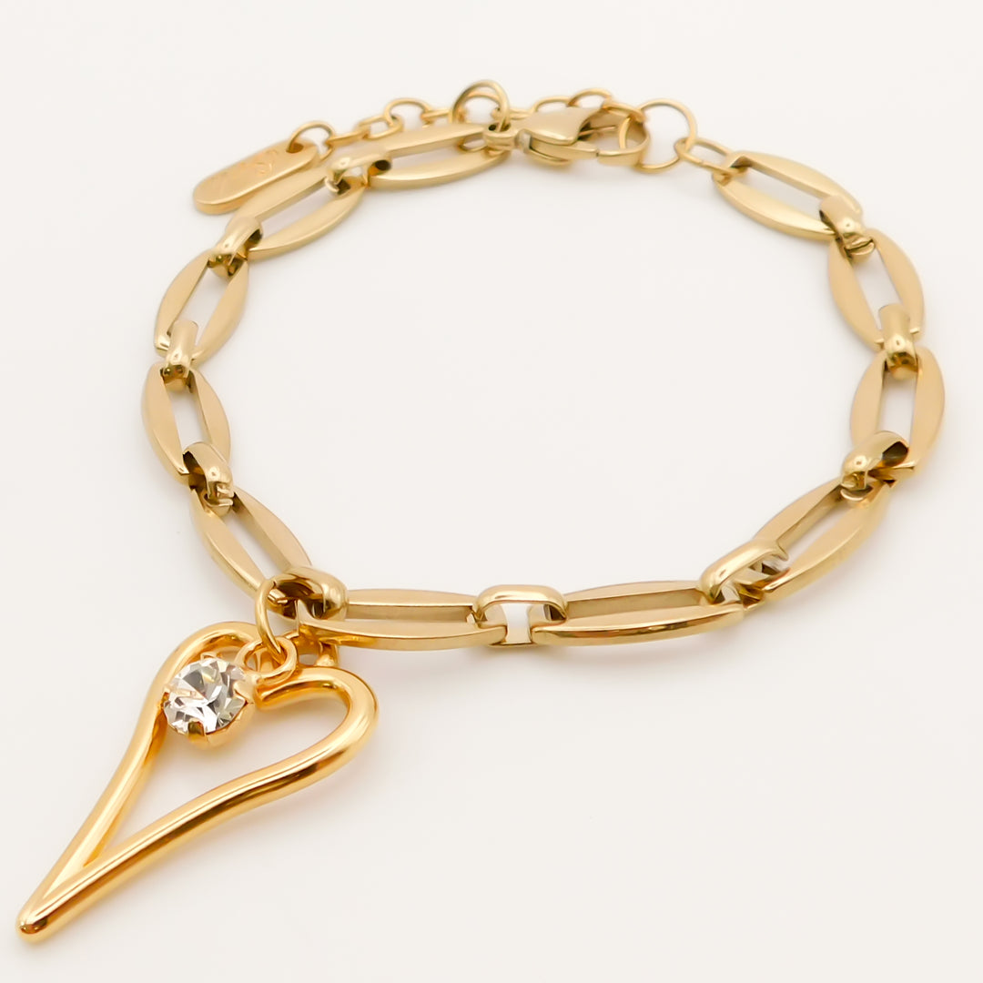 Mini Hourglass Heart and Birthstone Long Link Bracelet, Gold