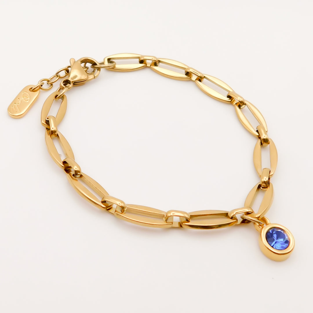Flash Sale, Azure- Long Link Bracelet with Crystal, Gold