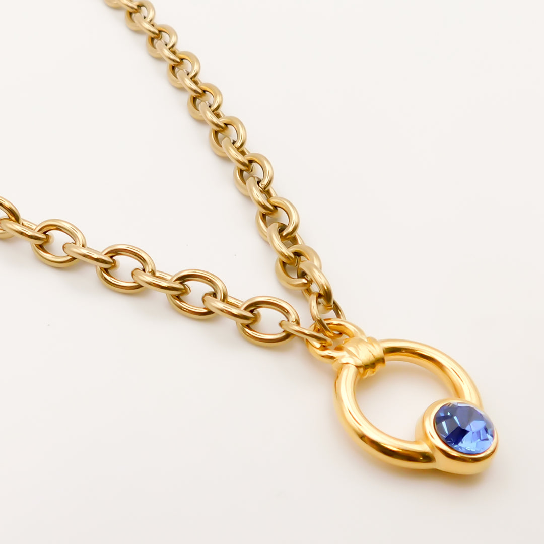 Azure - Chunky Crystal Circle Necklace, Gold