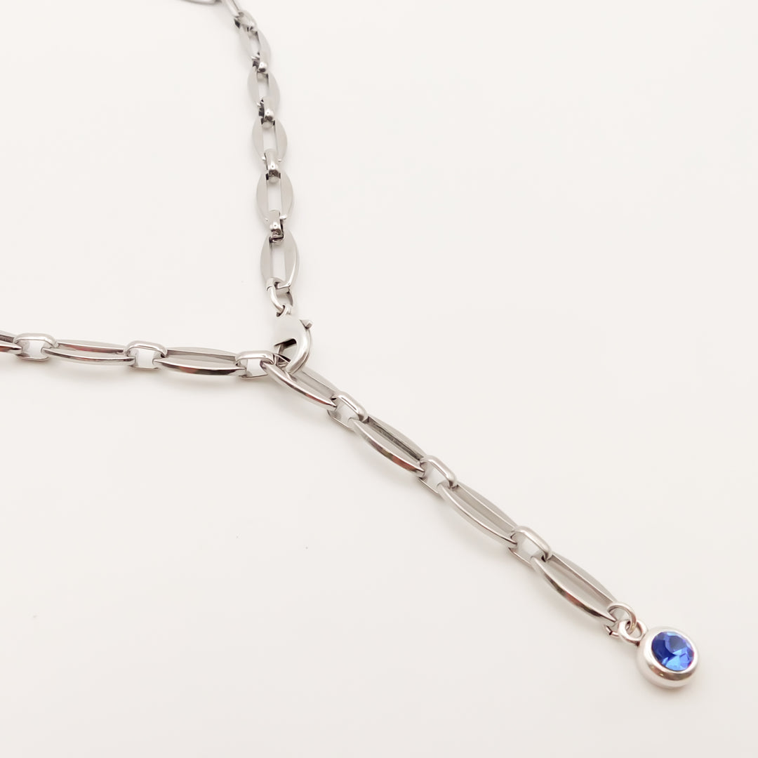 Azure - Long Link Crystal Adjustable Necklace, Silver