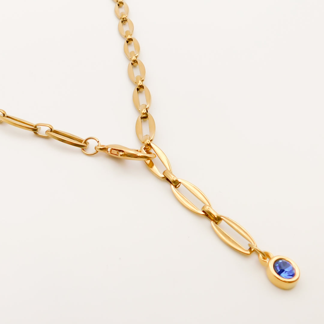 Azure - Long Link Crystal Adjustable Necklace, Gold
