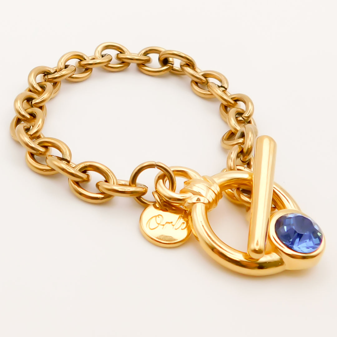 Azure -Chunky Crystal T-Bar Bracelet, Gold