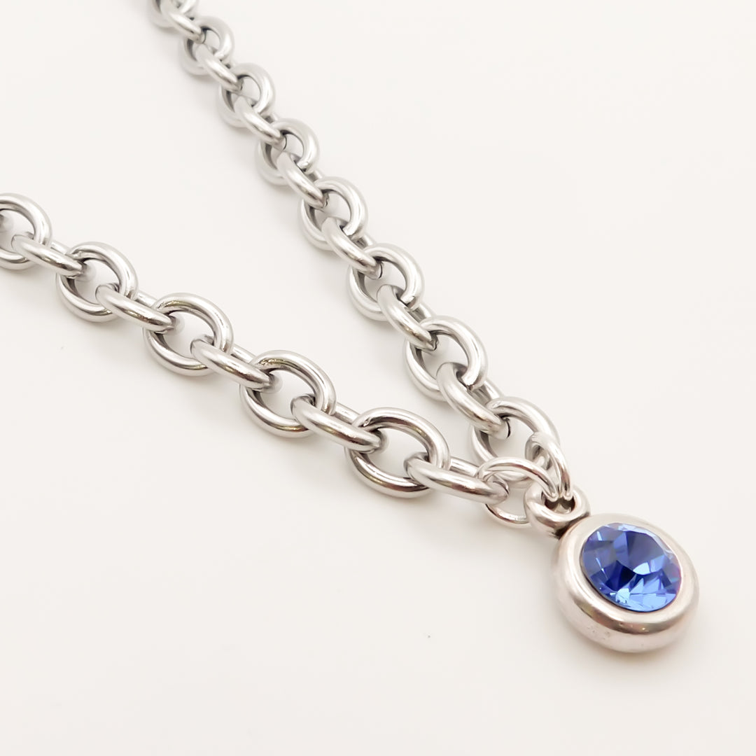 Azure - Chunky Crystal Drop Necklace, Silver