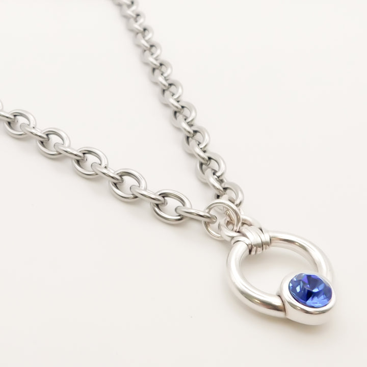 Azure- Chunky Crystal Circle Necklace, Silver