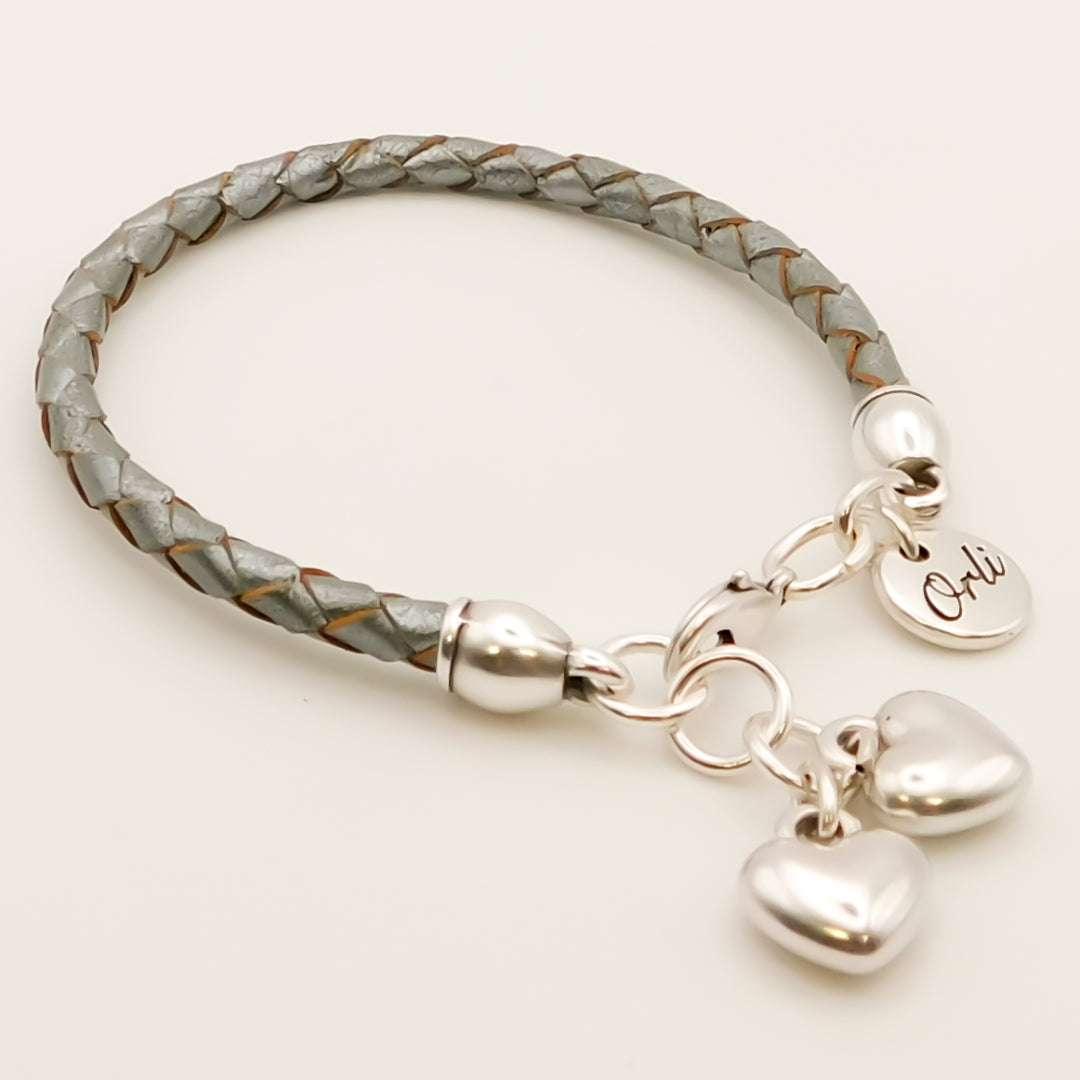 Outlet - Twin Hearts Friendship Bracelet, Metallic Grey