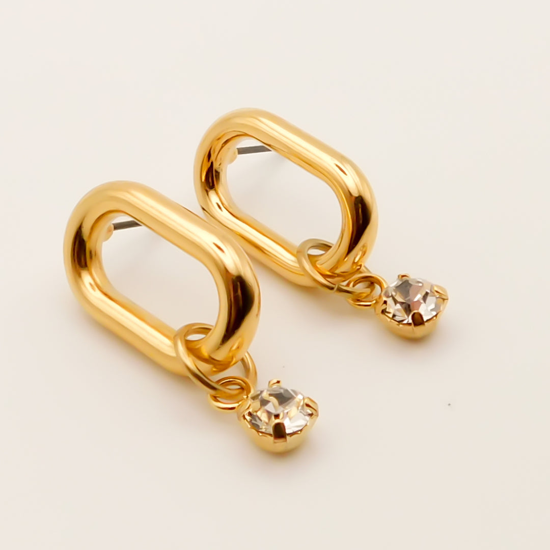 Flash Sale, Oval Link Studs with Crystal, Gold