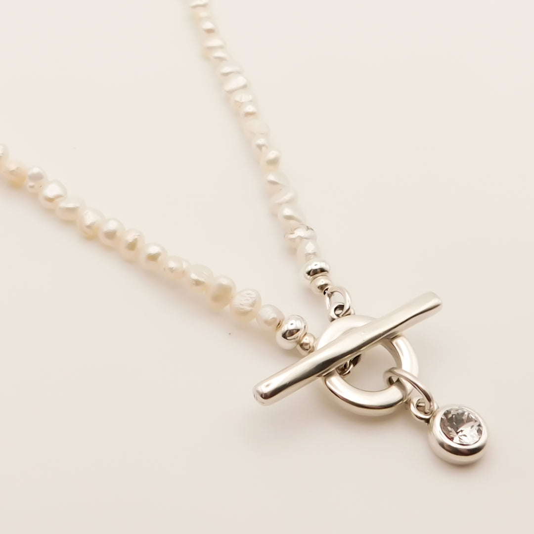 Personalised Crystal Pearl T-Bar Necklace, Silver