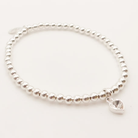Sterling Silver Liv Crystal Heart Beads Bracelet