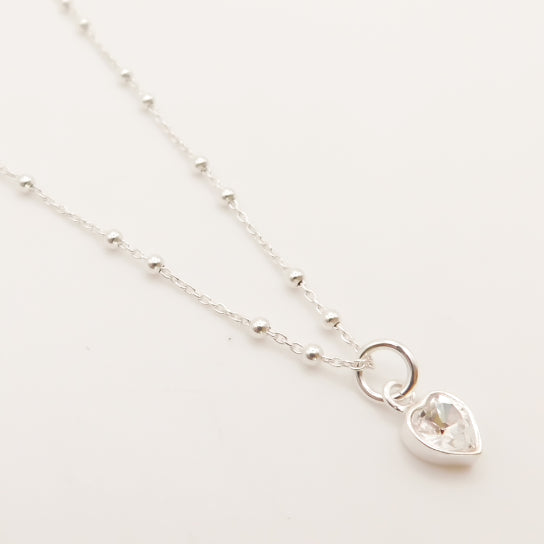 Sterling Silver Bobble Chain Liv Heart Necklace