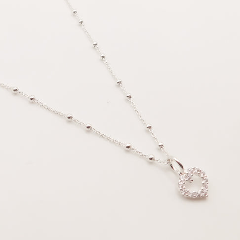 Sterling Silver Bobble Chain Olivia Heart Necklace