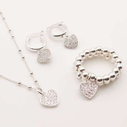 Gift Set - Sterling Silver Crystal Holly Heart Set