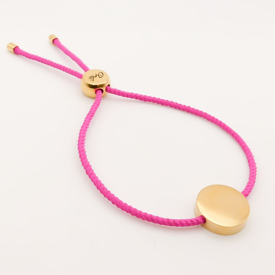 Flash Sale, Pink Friendship Bracelet with Charm Disc, Gold