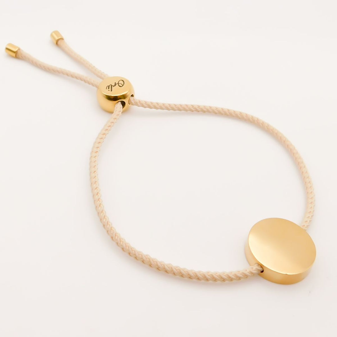 Flash Sale, Cream Friendship Bracelet with Charm Disc, Gold