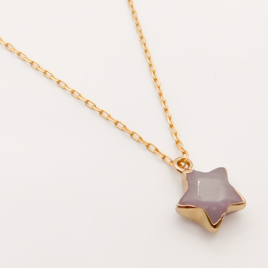 Outlet- Fine Chain Necklace with Gemstone Star, Grey