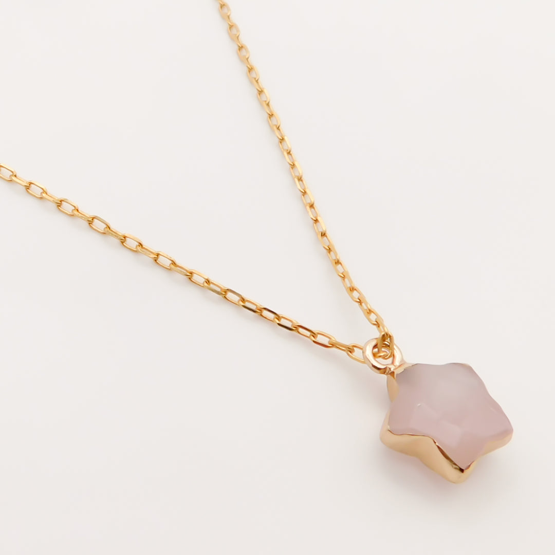 Outlet- Fine Chain Necklace with Gemstone Star, Rose Quartz