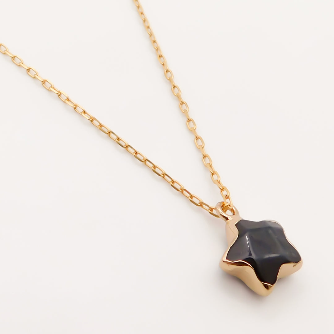 Outlet- Fine Chain Necklace with Gemstone Star, Black