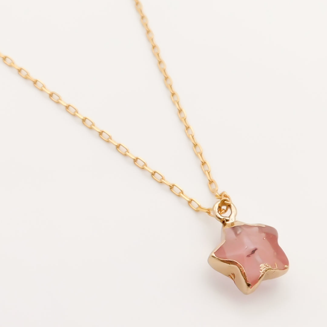 Outlet- Fine Chain Necklace with Gemstone Star, Pink