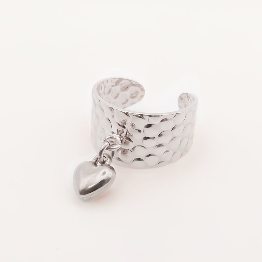 Hammered Charm Ring with Puffed Heart