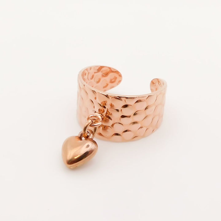 Outlet- Hammered Charm Ring with Puffed Heart, Rose Gold